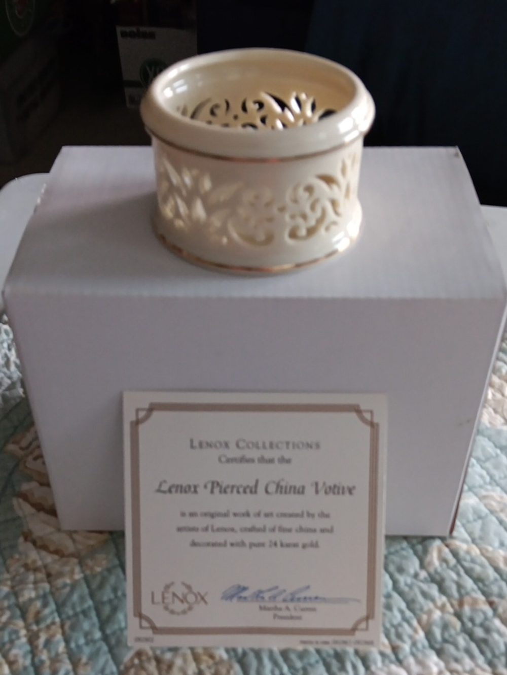 Lenox Cream and Gold Pierced China Votive